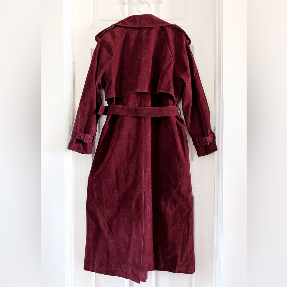 Commense Belted Double-Breasted Suede Effect Long Trench Coat - Picture 6 of 16